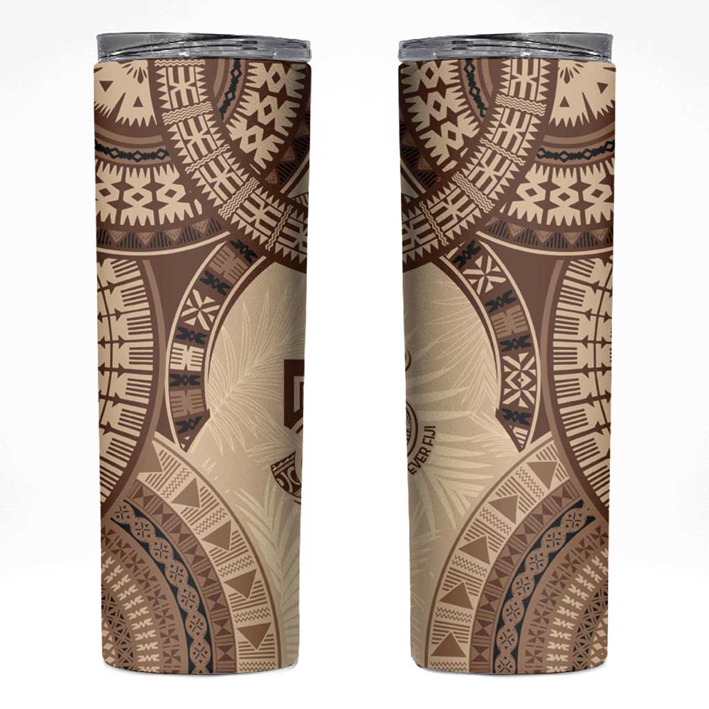 Bula Fiji Day 55th Anniversary Masi Tapa Skinny Tumbler Emerald Jubilee - Beige LT7 Beige - Polynesian Pride