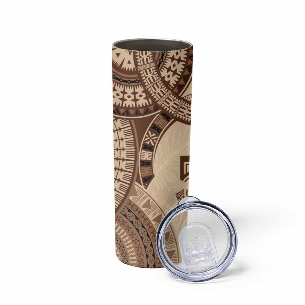 Bula Fiji Day 55th Anniversary Masi Tapa Skinny Tumbler Emerald Jubilee - Beige LT7 - Polynesian Pride