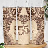 Bula Fiji Day 55th Anniversary Masi Tapa Skinny Tumbler Emerald Jubilee - Beige LT7 - Polynesian Pride