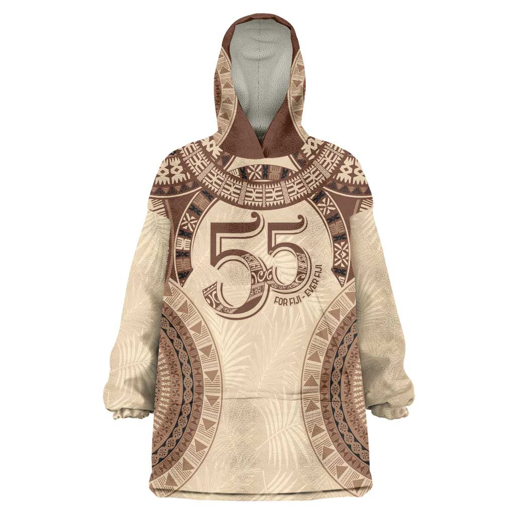 Bula Fiji Day 55th Anniversary Masi Tapa Wearable Blanket Hoodie Emerald Jubilee - Beige LT7 One Size Beige - Polynesian Pride