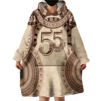 Bula Fiji Day 55th Anniversary Masi Tapa Wearable Blanket Hoodie Emerald Jubilee - Beige LT7 - Polynesian Pride