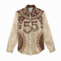 Bula Fiji Day 55th Anniversary Masi Tapa Women Casual Shirt Emerald Jubilee - Beige LT7 - Polynesian Pride