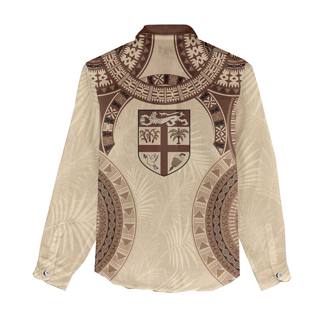 Bula Fiji Day 55th Anniversary Masi Tapa Women Casual Shirt Emerald Jubilee - Beige LT7 - Polynesian Pride