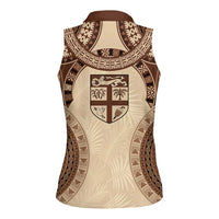 Bula Fiji Day 55th Anniversary Masi Tapa Women Sleeveless Polo Shirt Emerald Jubilee - Beige LT7 - Polynesian Pride