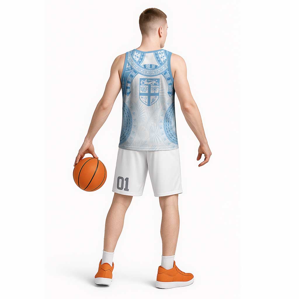 Bula Fiji Day 55th Anniversary Masi Tapa Basketball Jersey Emerald Jubilee - Turquoise - Polynesian Pride