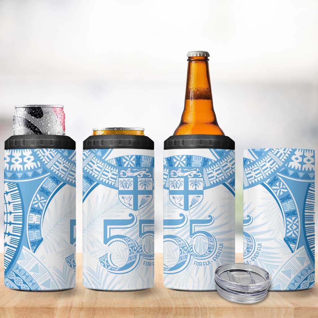 Bula Fiji Day 55th Anniversary Masi Tapa 4 in 1 Can Cooler Tumbler Emerald Jubilee - Turquoise LT7 - Polynesian Pride