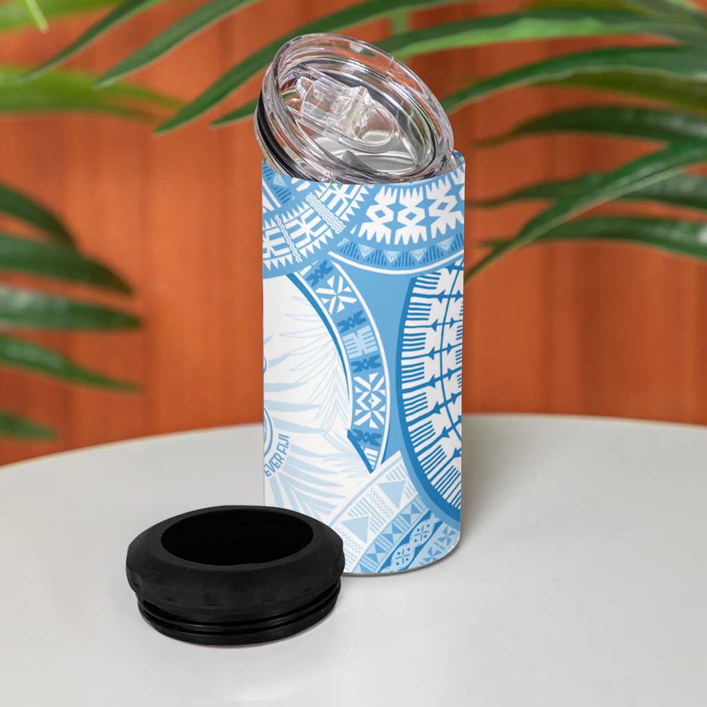 Bula Fiji Day 55th Anniversary Masi Tapa 4 in 1 Can Cooler Tumbler Emerald Jubilee - Turquoise LT7 - Polynesian Pride