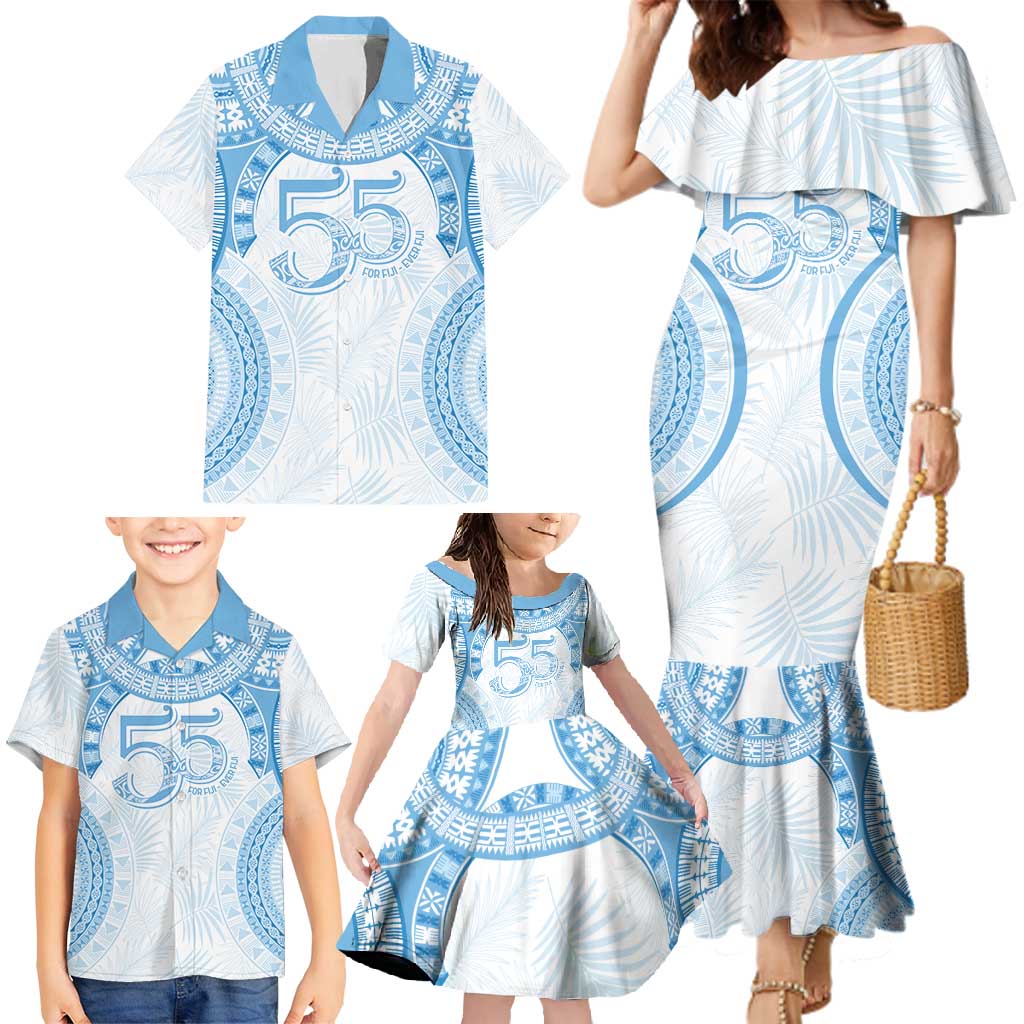 Bula Fiji Day 55th Anniversary Masi Tapa Family Matching Mermaid Dress and Hawaiian Shirt Emerald Jubilee - Turquoise LT7 - Polynesian Pride