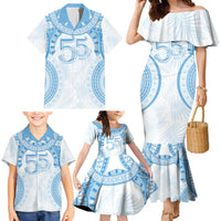 Bula Fiji Day 55th Anniversary Masi Tapa Family Matching Mermaid Dress and Hawaiian Shirt Emerald Jubilee - Turquoise LT7 - Polynesian Pride