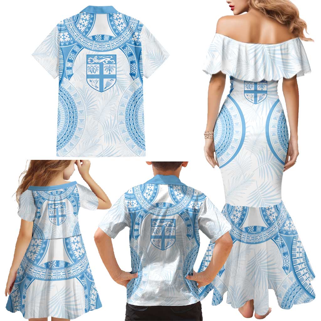 Bula Fiji Day 55th Anniversary Masi Tapa Family Matching Mermaid Dress and Hawaiian Shirt Emerald Jubilee - Turquoise LT7 - Polynesian Pride
