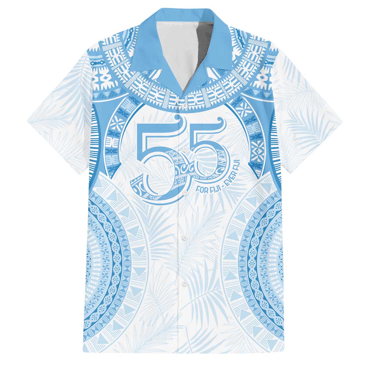 Bula Fiji Day 55th Anniversary Masi Tapa Family Matching Off The Shoulder Long Sleeve Dress and Hawaiian Shirt Emerald Jubilee - Turquoise LT7 Dad's Shirt - Short Sleeve Turquoise - Polynesian Pride