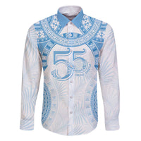 Bula Fiji Day 55th Anniversary Masi Tapa Family Matching Off The Shoulder Long Sleeve Dress and Hawaiian Shirt Emerald Jubilee - Turquoise LT7 Dad's Shirt - Long Sleeve Turquoise - Polynesian Pride