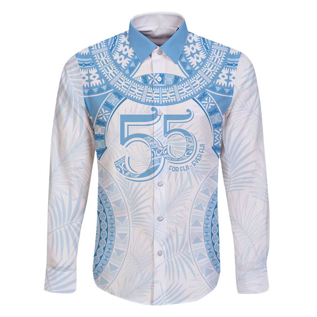 Bula Fiji Day 55th Anniversary Masi Tapa Family Matching Off Shoulder Maxi Dress and Hawaiian Shirt Emerald Jubilee - Turquoise LT7 Dad's Shirt - Long Sleeve Turquoise - Polynesian Pride