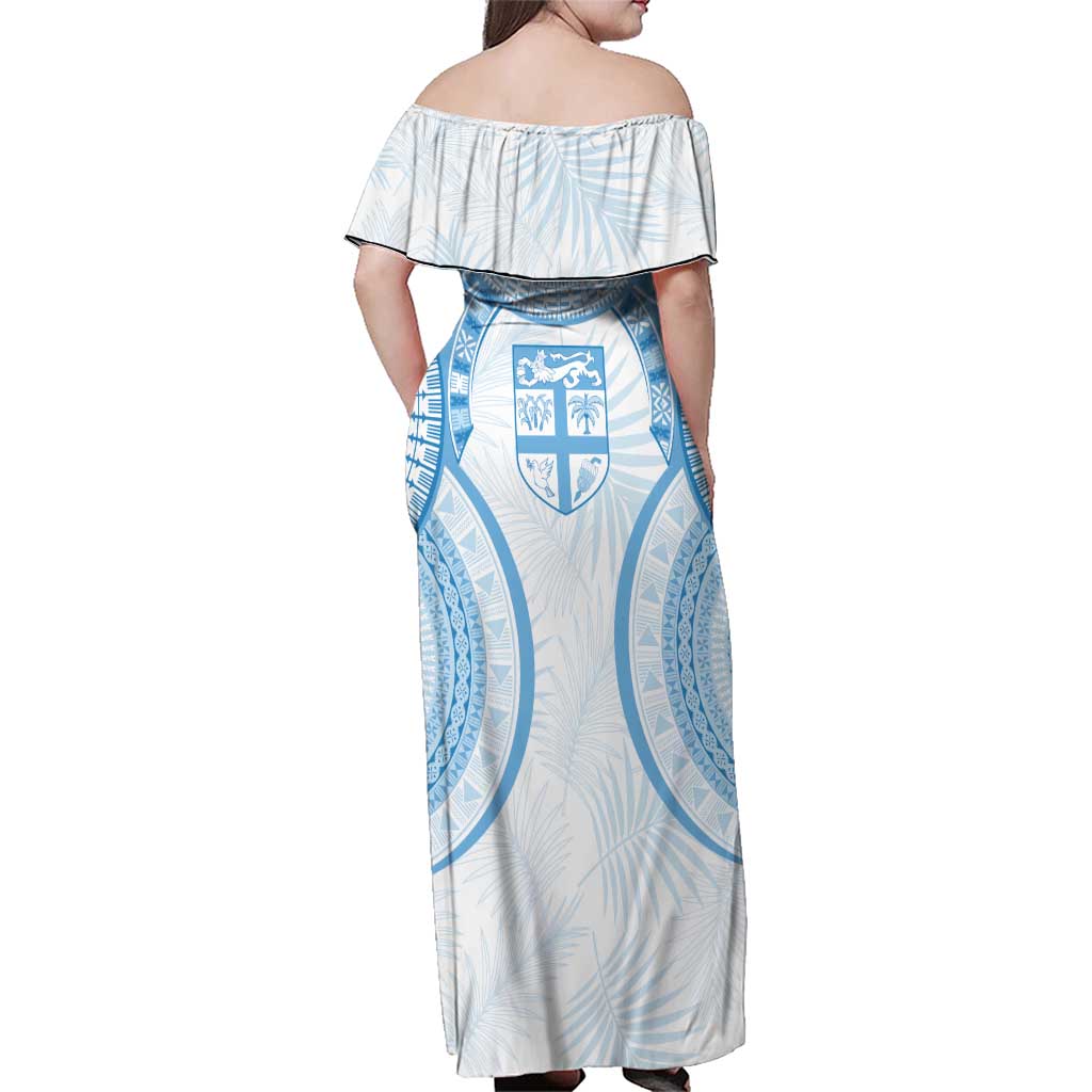 Bula Fiji Day 55th Anniversary Masi Tapa Family Matching Off Shoulder Maxi Dress and Hawaiian Shirt Emerald Jubilee - Turquoise LT7 - Polynesian Pride