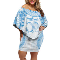 Bula Fiji Day 55th Anniversary Masi Tapa Family Matching Off Shoulder Short Dress and Hawaiian Shirt Emerald Jubilee - Turquoise LT7 Mom's Dress Turquoise - Polynesian Pride