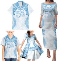 Bula Fiji Day 55th Anniversary Masi Tapa Family Matching Puletasi and Hawaiian Shirt Emerald Jubilee - Turquoise LT7 - Polynesian Pride