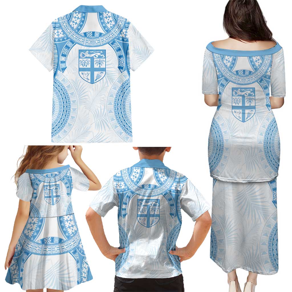 Bula Fiji Day 55th Anniversary Masi Tapa Family Matching Puletasi and Hawaiian Shirt Emerald Jubilee - Turquoise LT7 - Polynesian Pride