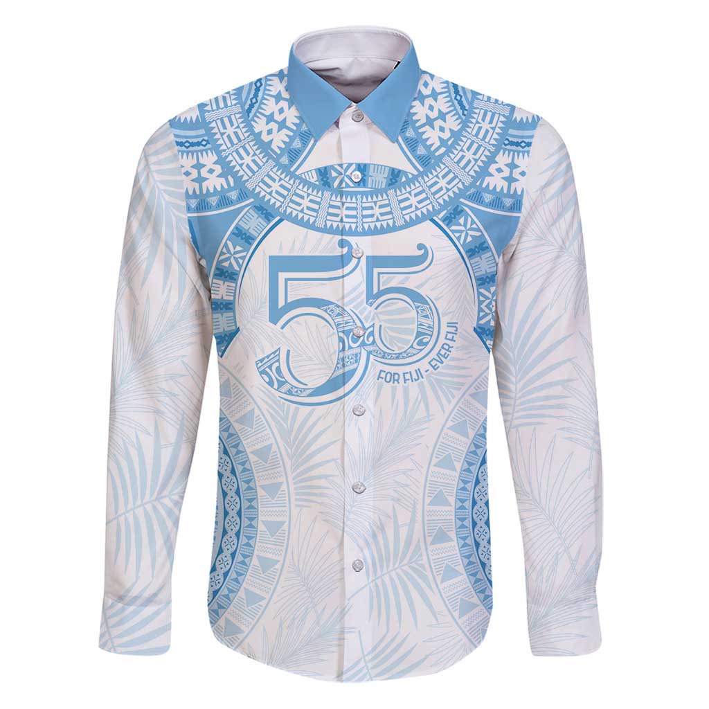 Bula Fiji Day 55th Anniversary Masi Tapa Family Matching Puletasi and Hawaiian Shirt Emerald Jubilee - Turquoise LT7 Dad's Shirt - Long Sleeve Turquoise - Polynesian Pride