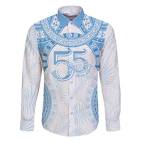 Bula Fiji Day 55th Anniversary Masi Tapa Family Matching Puletasi and Hawaiian Shirt Emerald Jubilee - Turquoise LT7 Dad's Shirt - Long Sleeve Turquoise - Polynesian Pride