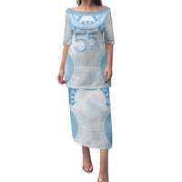 Bula Fiji Day 55th Anniversary Masi Tapa Family Matching Puletasi and Hawaiian Shirt Emerald Jubilee - Turquoise LT7 Mom's Dress Turquoise - Polynesian Pride