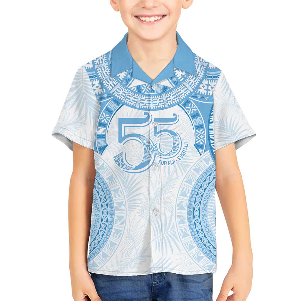Bula Fiji Day 55th Anniversary Masi Tapa Family Matching Puletasi and Hawaiian Shirt Emerald Jubilee - Turquoise LT7 Son's Shirt Turquoise - Polynesian Pride