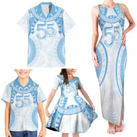 Bula Fiji Day 55th Anniversary Masi Tapa Family Matching Tank Maxi Dress and Hawaiian Shirt Emerald Jubilee - Turquoise LT7 - Polynesian Pride