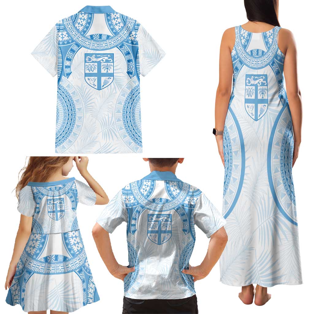 Bula Fiji Day 55th Anniversary Masi Tapa Family Matching Tank Maxi Dress and Hawaiian Shirt Emerald Jubilee - Turquoise LT7 - Polynesian Pride