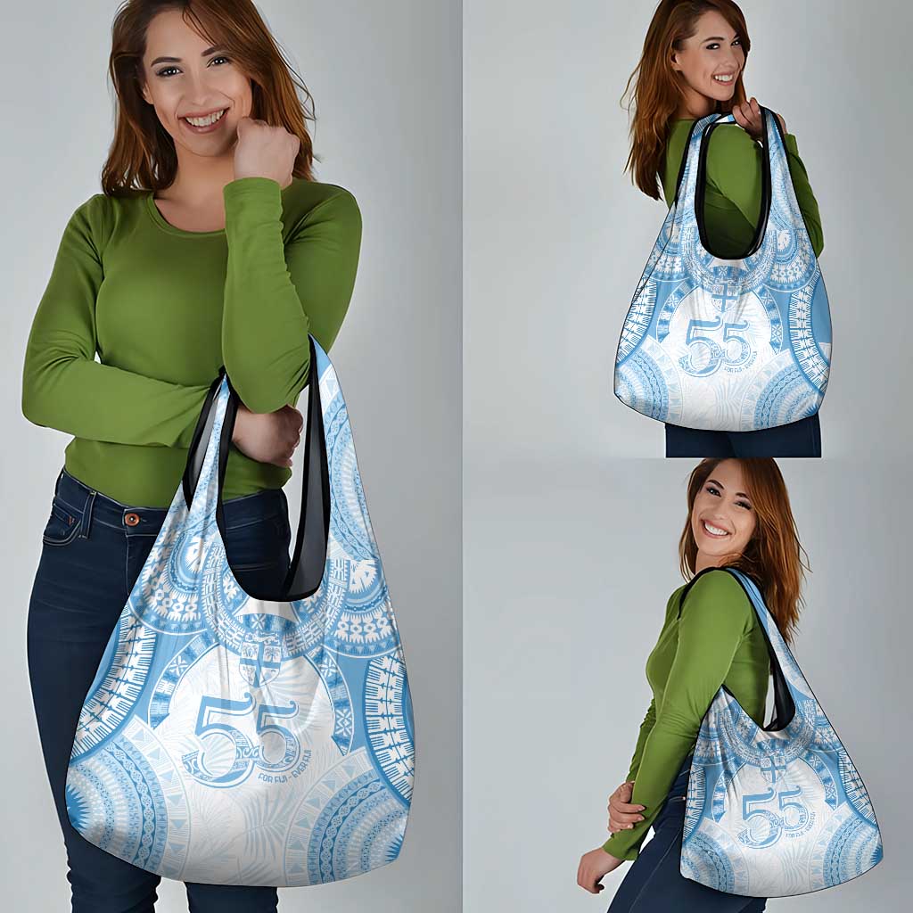Bula Fiji Day 55th Anniversary Masi Tapa Grocery Bag Emerald Jubilee - Turquoise - Polynesian Pride