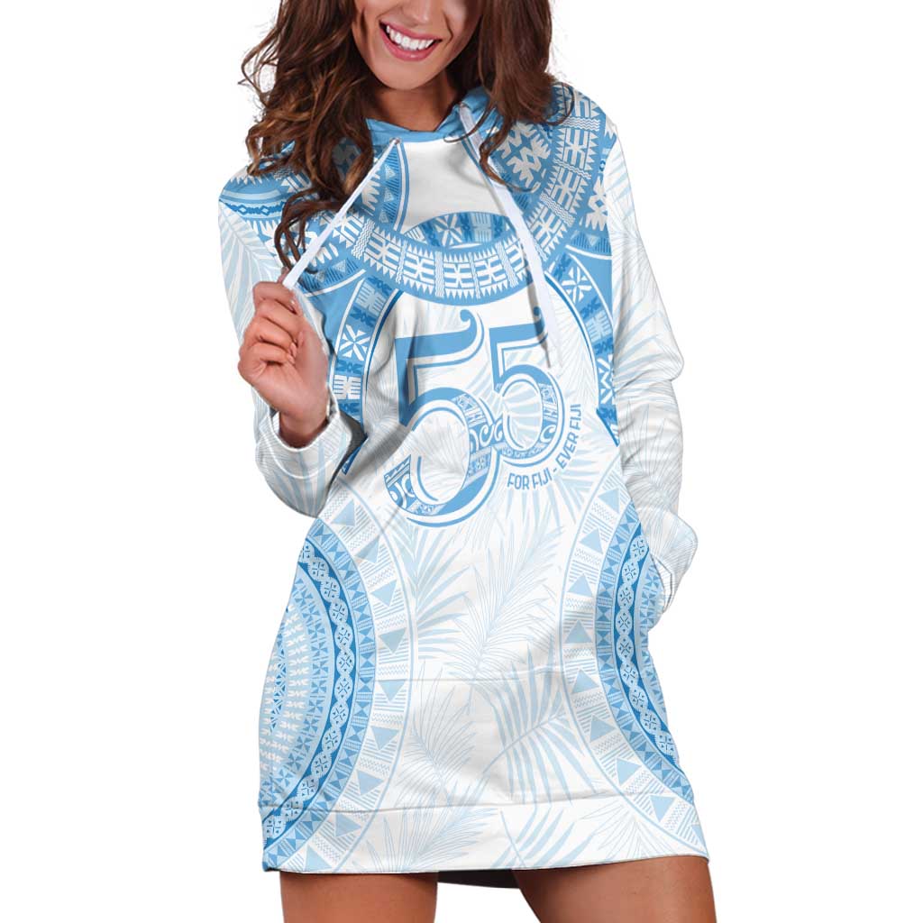 Bula Fiji Day 55th Anniversary Masi Tapa Hoodie Dress Emerald Jubilee - Turquoise LT7 Turquoise - Polynesian Pride