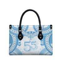 Bula Fiji Day 55th Anniversary Masi Tapa Leather Bag Emerald Jubilee - Turquoise - Polynesian Pride