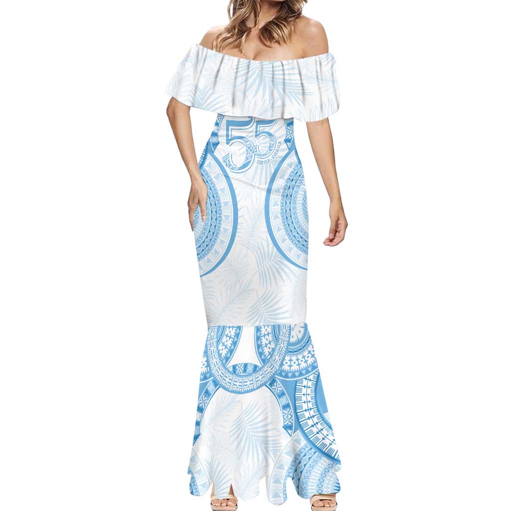 Bula Fiji Day 55th Anniversary Masi Tapa Mermaid Dress Emerald Jubilee - Turquoise - Polynesian Pride