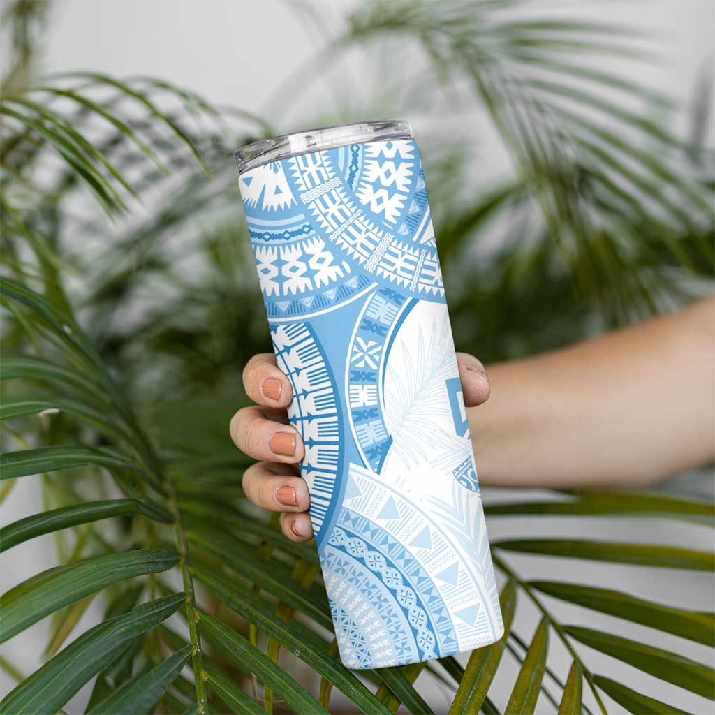 Bula Fiji Day 55th Anniversary Masi Tapa Skinny Tumbler Emerald Jubilee - Turquoise LT7 - Polynesian Pride