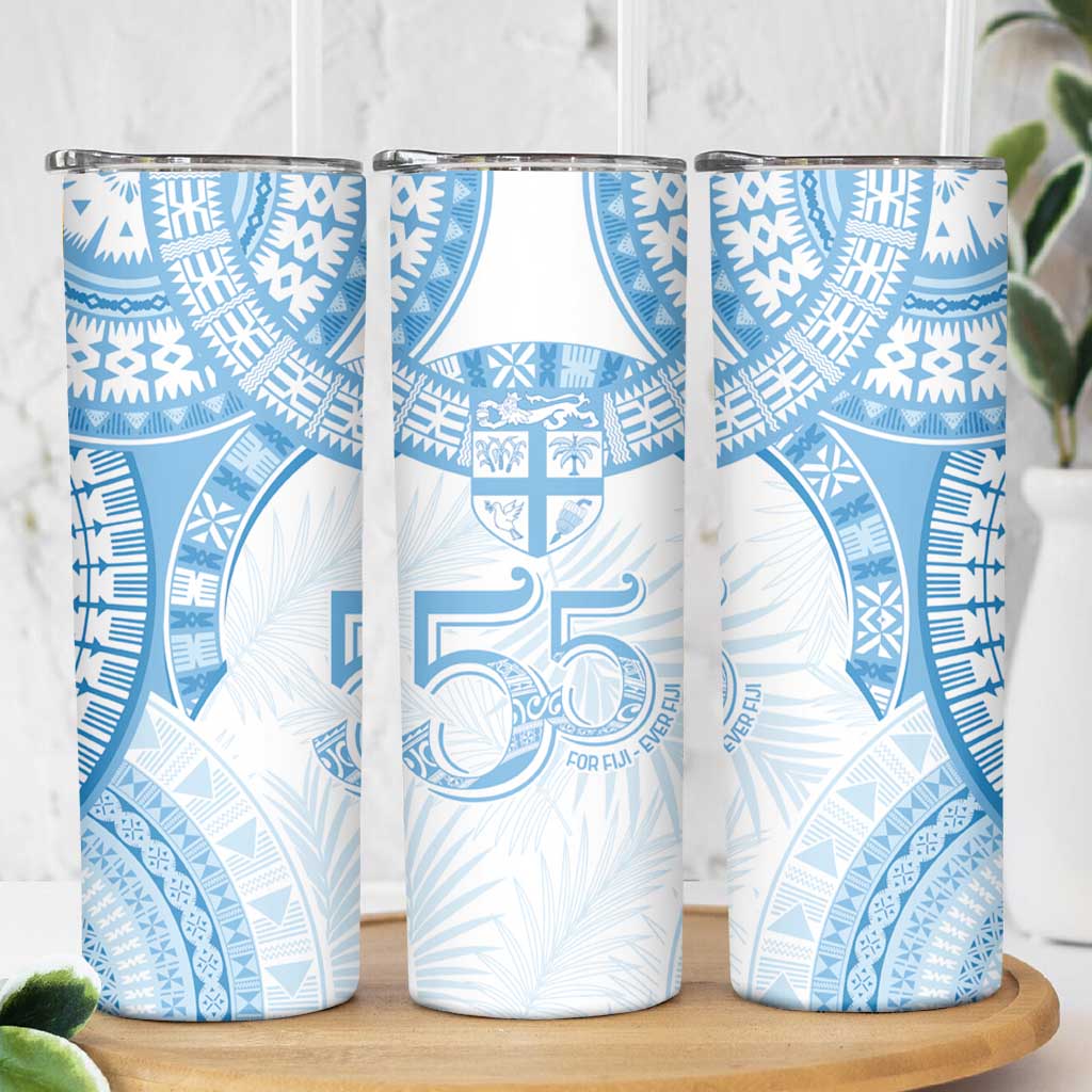 Bula Fiji Day 55th Anniversary Masi Tapa Skinny Tumbler Emerald Jubilee - Turquoise LT7 - Polynesian Pride