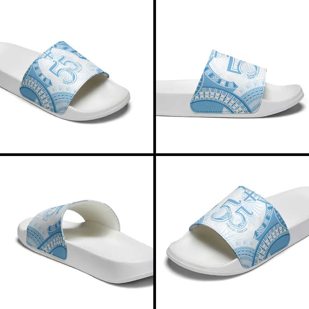 Bula Fiji Day 55th Anniversary Masi Tapa Slide Sandals Emerald Jubilee - Turquoise - Polynesian Pride