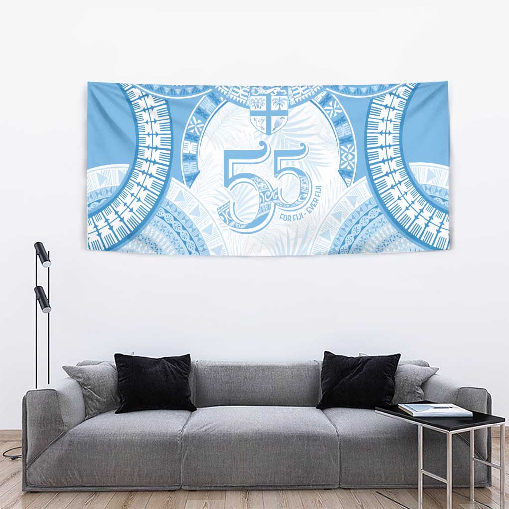 Bula Fiji Day 55th Anniversary Masi Tapa Tapestry Emerald Jubilee - Turquoise - Polynesian Pride