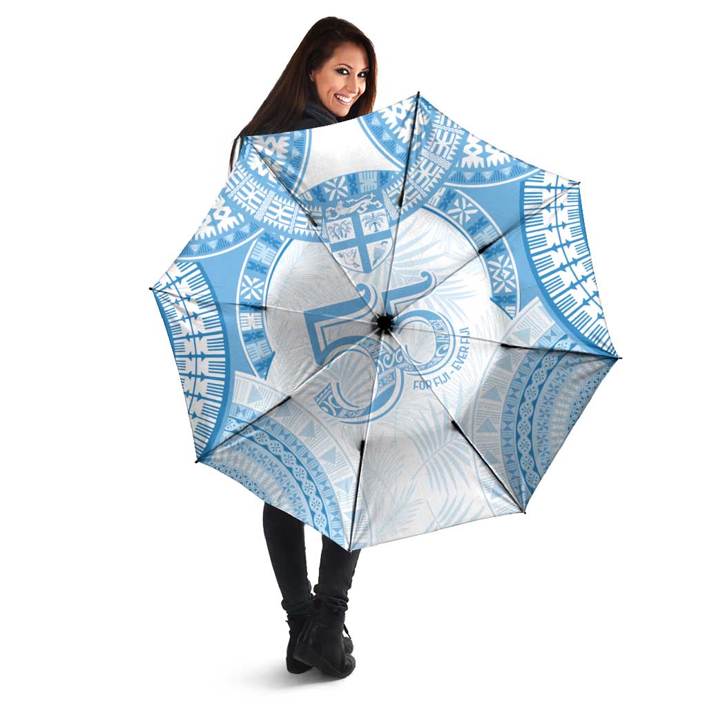 Bula Fiji Day 55th Anniversary Masi Tapa Umbrella Emerald Jubilee - Turquoise - Polynesian Pride