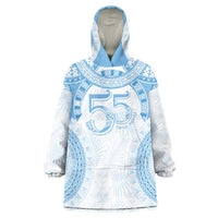 Bula Fiji Day 55th Anniversary Masi Tapa Wearable Blanket Hoodie Emerald Jubilee - Turquoise LT7 One Size Turquoise - Polynesian Pride