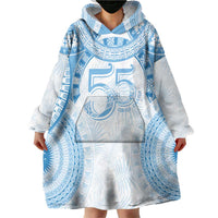 Bula Fiji Day 55th Anniversary Masi Tapa Wearable Blanket Hoodie Emerald Jubilee - Turquoise LT7 - Polynesian Pride