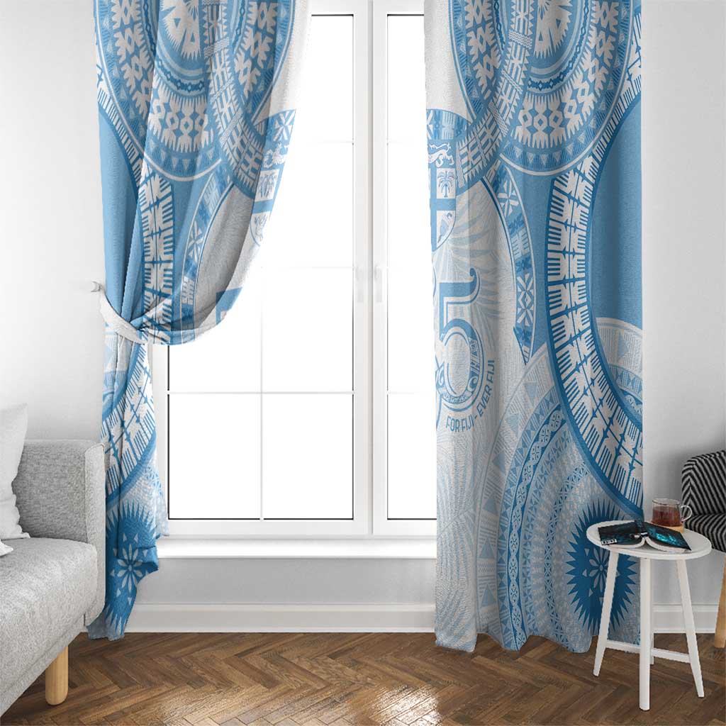 Bula Fiji Day 55th Anniversary Masi Tapa Window Curtain Emerald Jubilee - Turquoise - Polynesian Pride