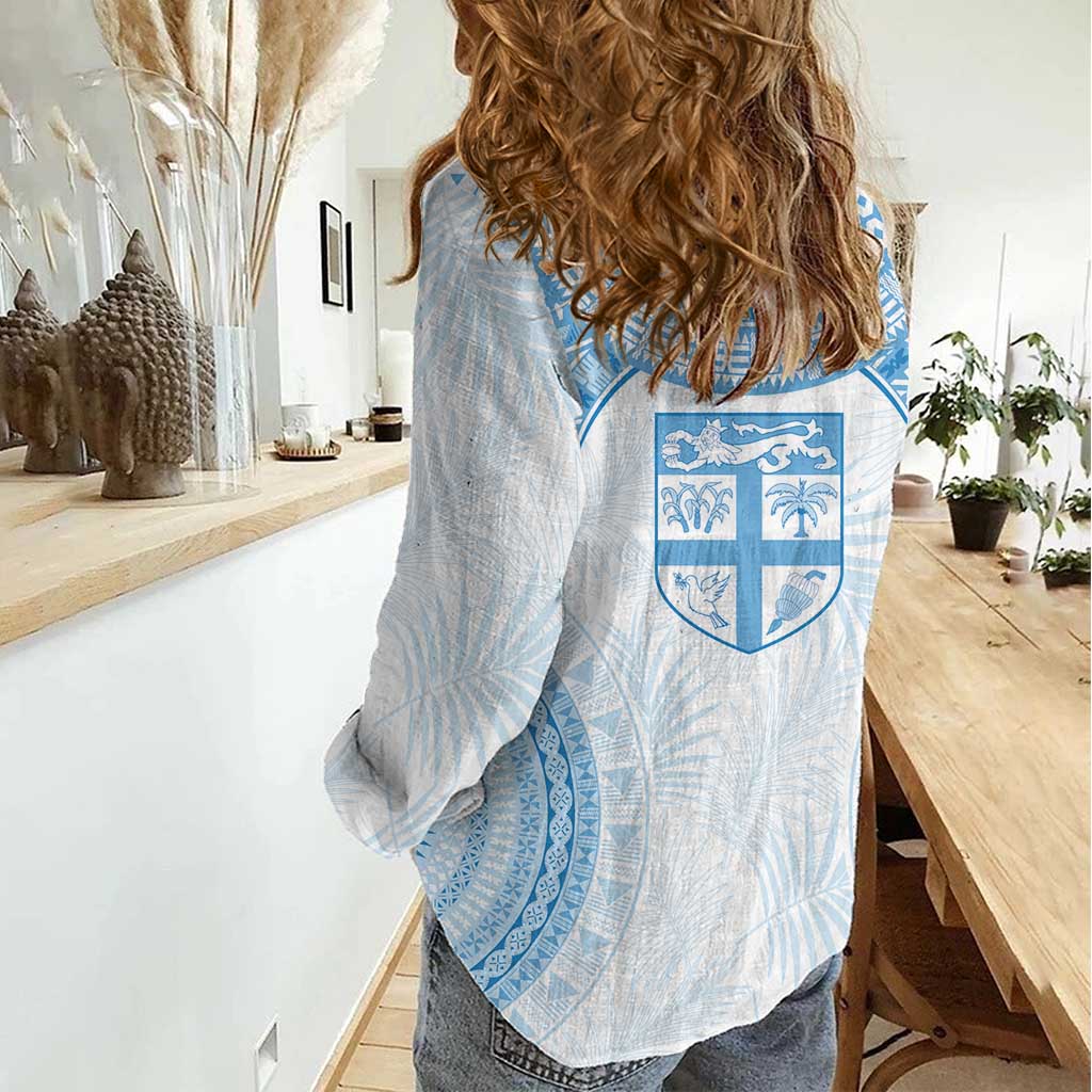 Bula Fiji Day 55th Anniversary Masi Tapa Women Casual Shirt Emerald Jubilee - Turquoise LT7 - Polynesian Pride