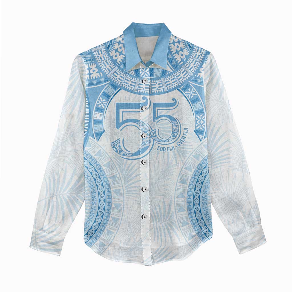 Bula Fiji Day 55th Anniversary Masi Tapa Women Casual Shirt Emerald Jubilee - Turquoise LT7 - Polynesian Pride