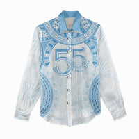 Bula Fiji Day 55th Anniversary Masi Tapa Women Casual Shirt Emerald Jubilee - Turquoise LT7 - Polynesian Pride