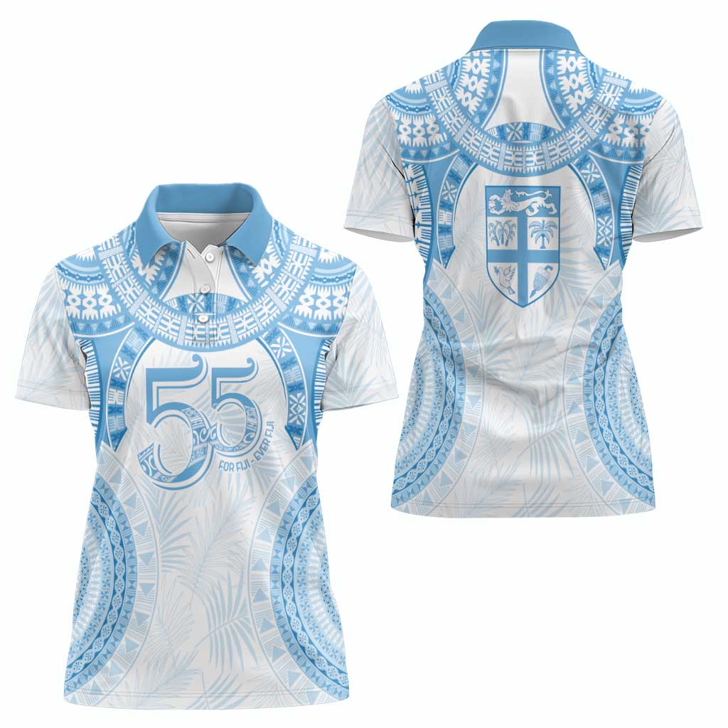 Bula Fiji Day 55th Anniversary Masi Tapa Women Polo Shirt Emerald Jubilee - Turquoise - Polynesian Pride