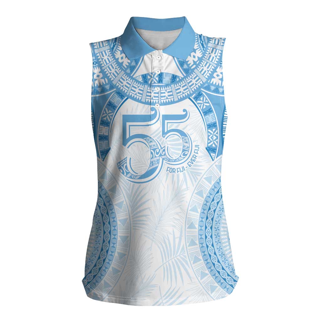Bula Fiji Day 55th Anniversary Masi Tapa Women Sleeveless Polo Shirt Emerald Jubilee - Turquoise LT7 Female Turquoise - Polynesian Pride