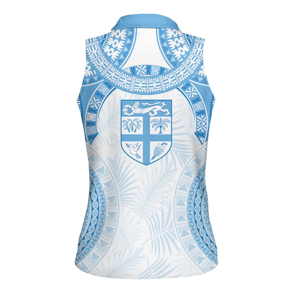 Bula Fiji Day 55th Anniversary Masi Tapa Women Sleeveless Polo Shirt Emerald Jubilee - Turquoise LT7 - Polynesian Pride