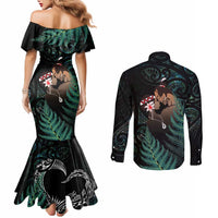 Maori Hongi Valentine Couples Matching Mermaid Dress and Long Sleeve Button Shirt Aroha Ahau Ki A Koe LT7 - Polynesian Pride