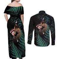 Maori Hongi Valentine Couples Matching Off Shoulder Maxi Dress and Long Sleeve Button Shirt Aroha Ahau Ki A Koe LT7 - Polynesian Pride