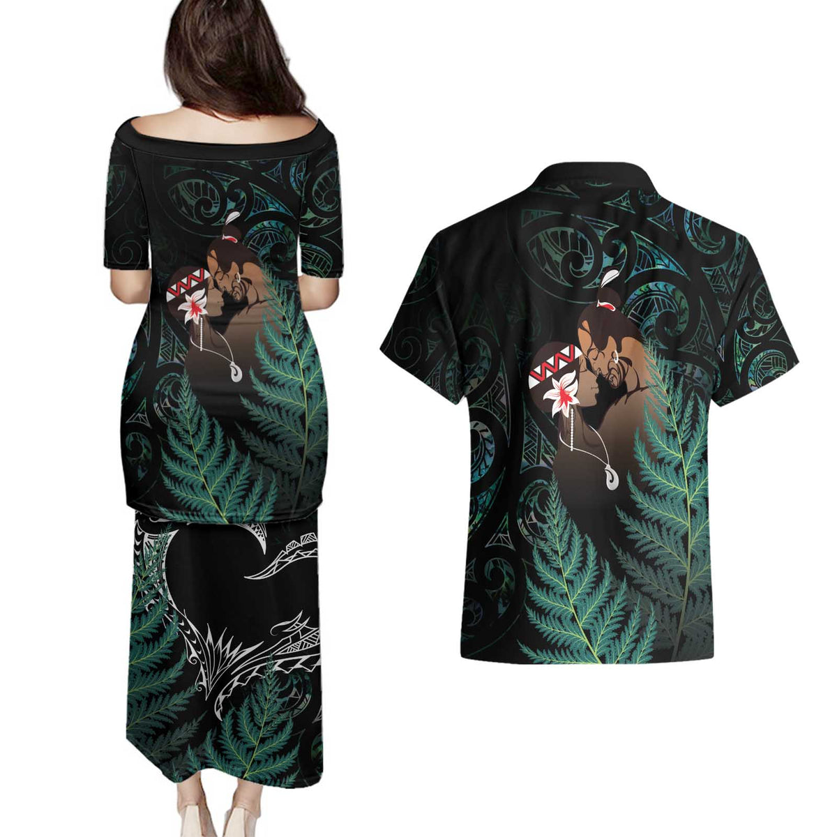 Maori Hongi Valentine Couples Matching Puletasi and Hawaiian Shirt Aroha Ahau Ki A Koe LT7 - Polynesian Pride