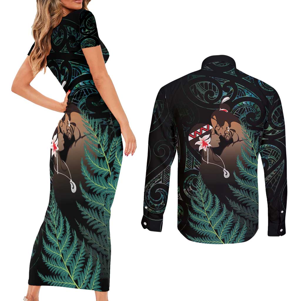 Maori Hongi Valentine Couples Matching Short Sleeve Bodycon Dress and Long Sleeve Button Shirt Aroha Ahau Ki A Koe LT7 - Polynesian Pride