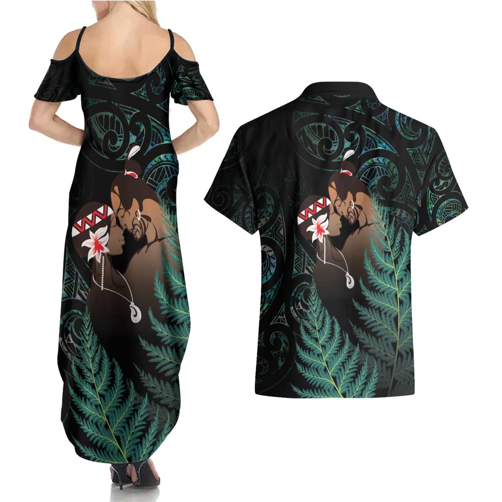 Maori Hongi Valentine Couples Matching Summer Maxi Dress and Hawaiian Shirt Aroha Ahau Ki A Koe LT7 - Polynesian Pride